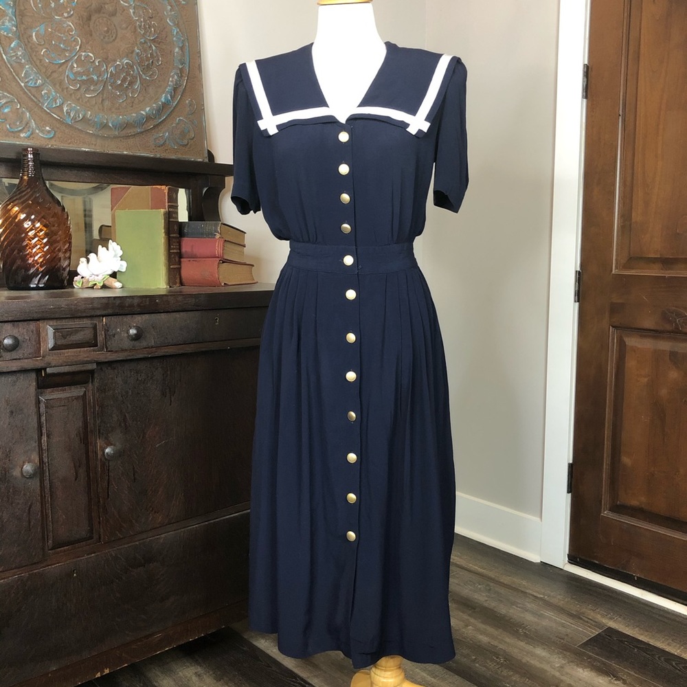Vintage Navy Blue Midi Dress